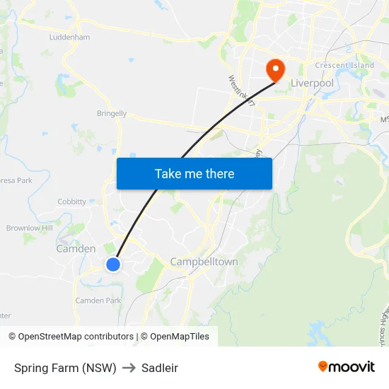 Spring Farm (NSW) to Sadleir map