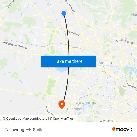 Tallawong to Sadleir map