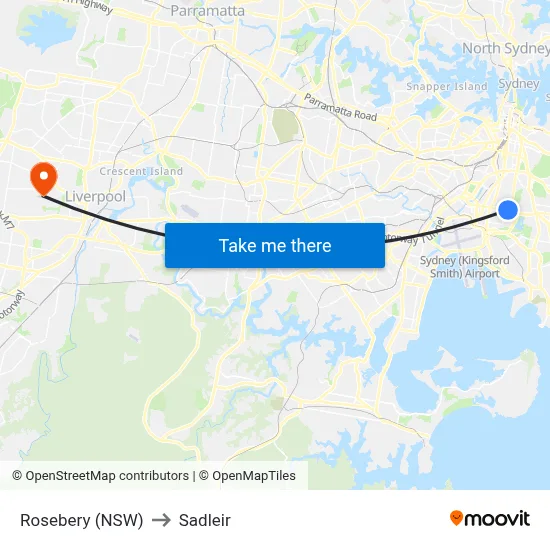 Rosebery (NSW) to Sadleir map