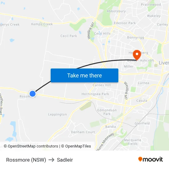 Rossmore (NSW) to Sadleir map