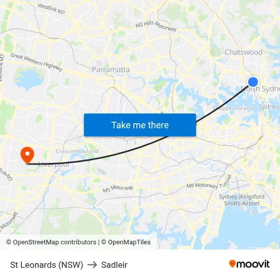 St Leonards (NSW) to Sadleir map