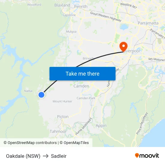 Oakdale (NSW) to Sadleir map
