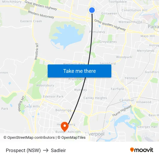 Prospect (NSW) to Sadleir map
