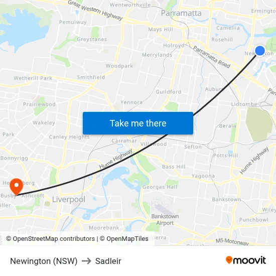 Newington (NSW) to Sadleir map