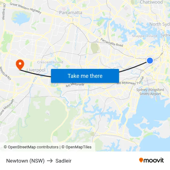 Newtown (NSW) to Sadleir map
