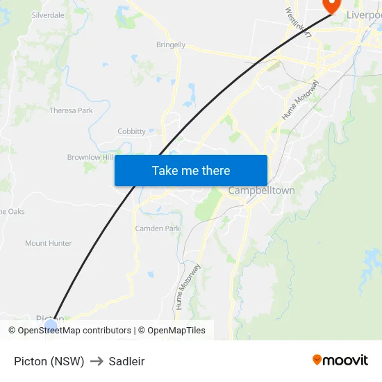 Picton (NSW) to Sadleir map