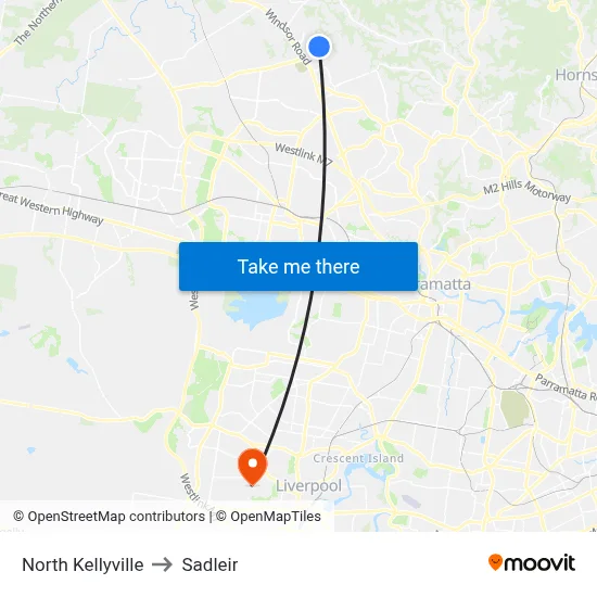 North Kellyville to Sadleir map