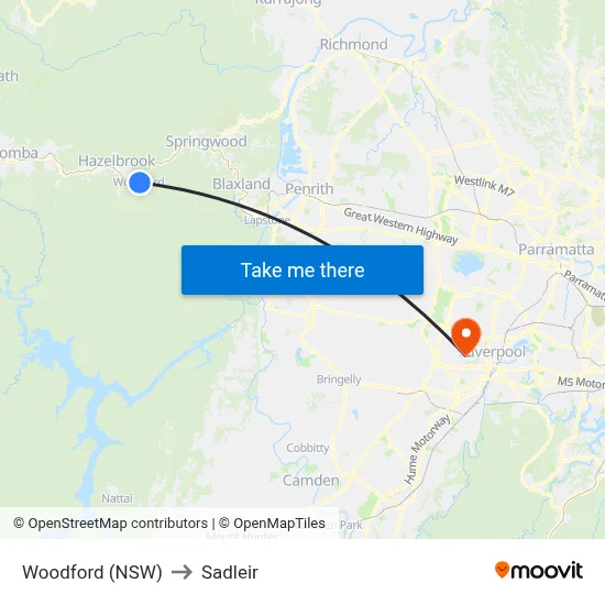 Woodford (NSW) to Sadleir map