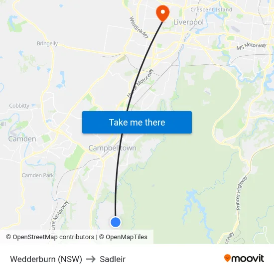 Wedderburn (NSW) to Sadleir map