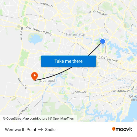 Wentworth Point to Sadleir map
