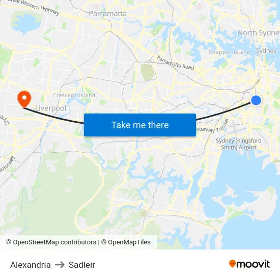 Alexandria to Sadleir map
