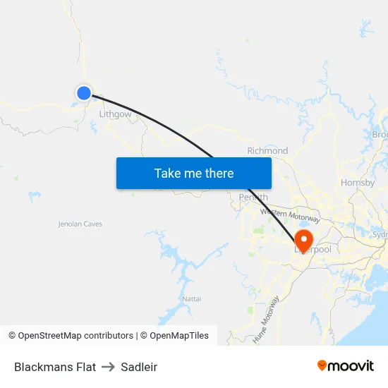 Blackmans Flat to Sadleir map
