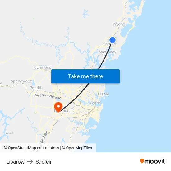 Lisarow to Sadleir map