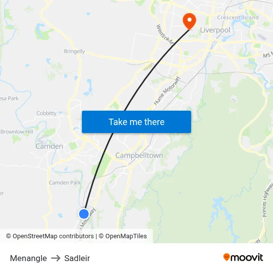 Menangle to Sadleir map