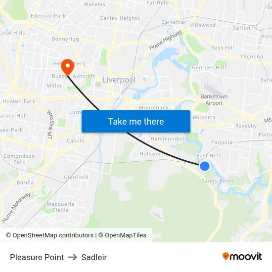 Pleasure Point to Sadleir map