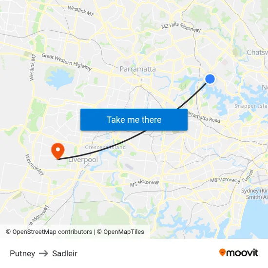 Putney to Sadleir map