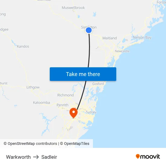 Warkworth to Sadleir map