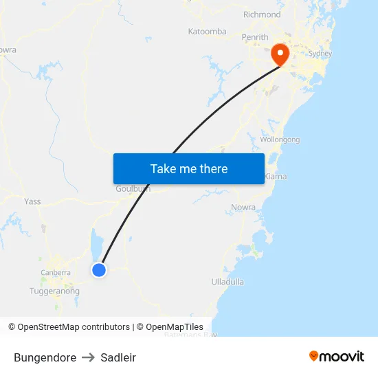 Bungendore to Sadleir map