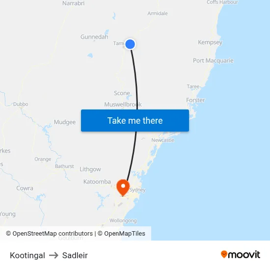 Kootingal to Sadleir map