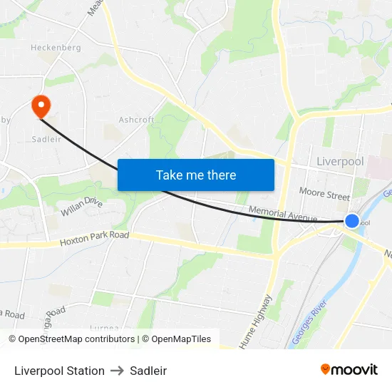 Liverpool Station to Sadleir map