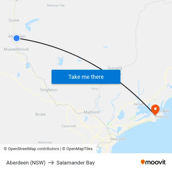 Aberdeen (NSW) to Salamander Bay map