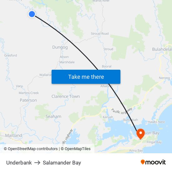 Underbank to Salamander Bay map