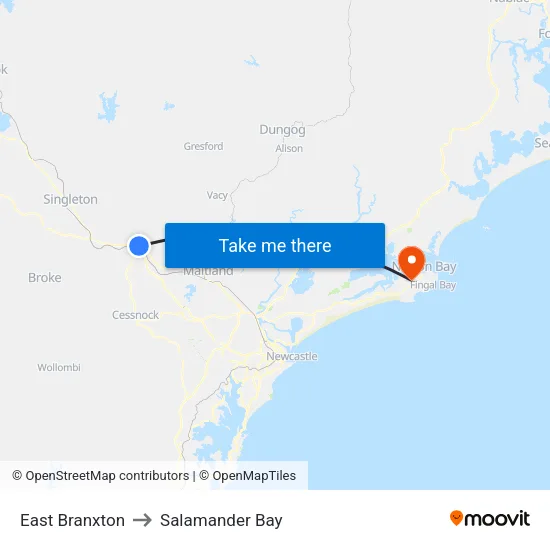 East Branxton to Salamander Bay map