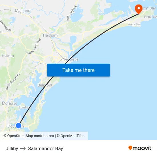 Jilliby to Salamander Bay map