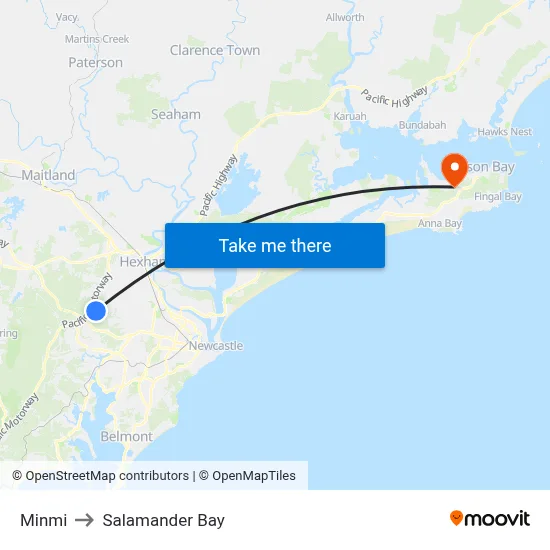 Minmi to Salamander Bay map
