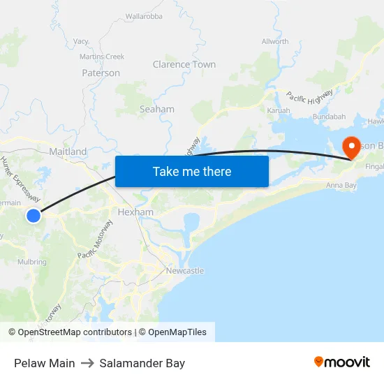 Pelaw Main to Salamander Bay map