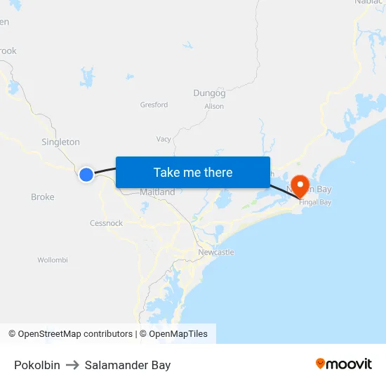 Pokolbin to Salamander Bay map