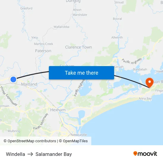Windella to Salamander Bay map