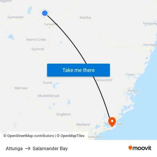 Attunga to Salamander Bay map