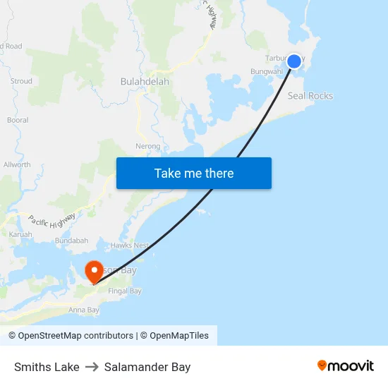 Smiths Lake to Salamander Bay map
