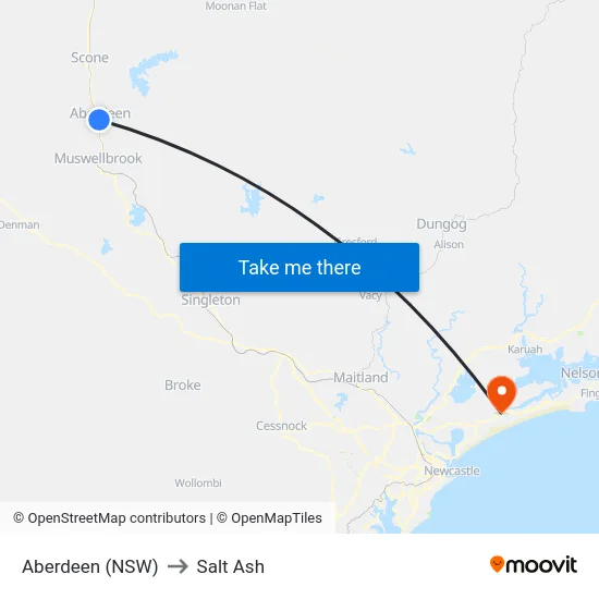 Aberdeen (NSW) to Salt Ash map