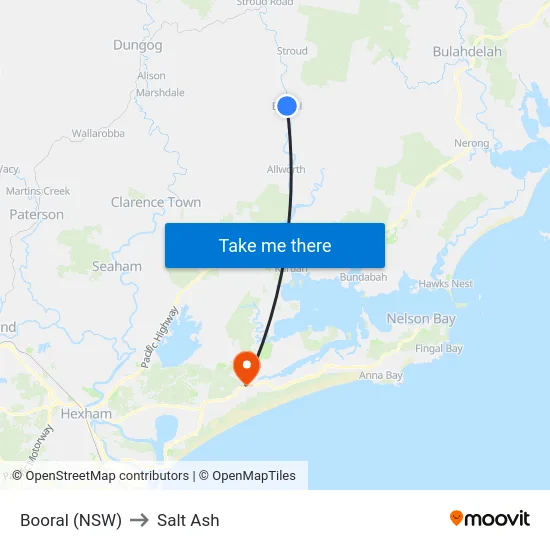 Booral (NSW) to Salt Ash map