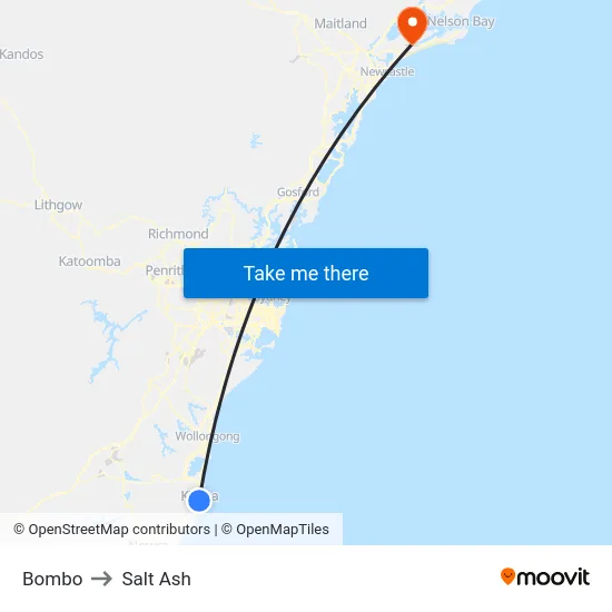 Bombo to Salt Ash map