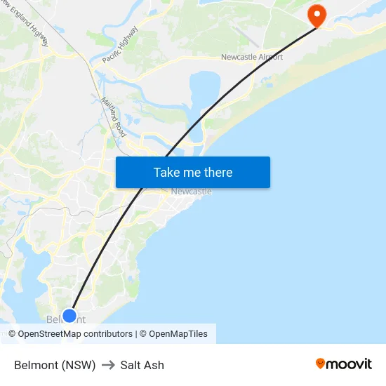 Belmont (NSW) to Salt Ash map