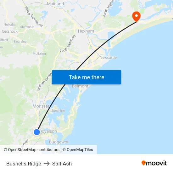 Bushells Ridge to Salt Ash map