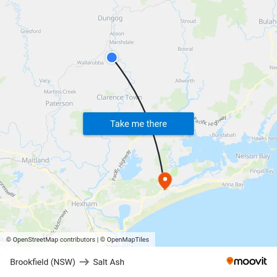 Brookfield (NSW) to Salt Ash map