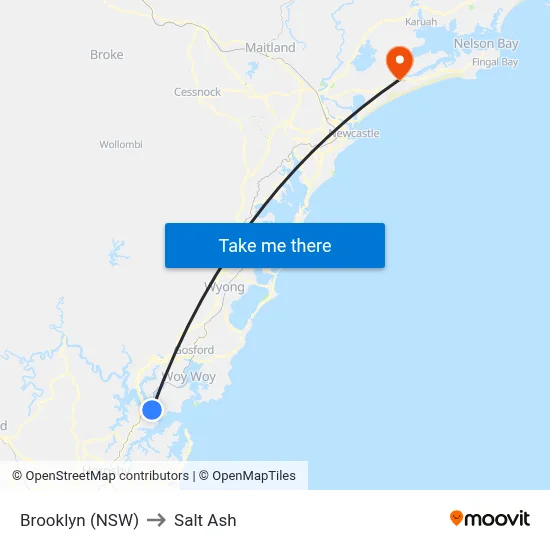 Brooklyn (NSW) to Salt Ash map