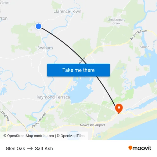 Glen Oak to Salt Ash map