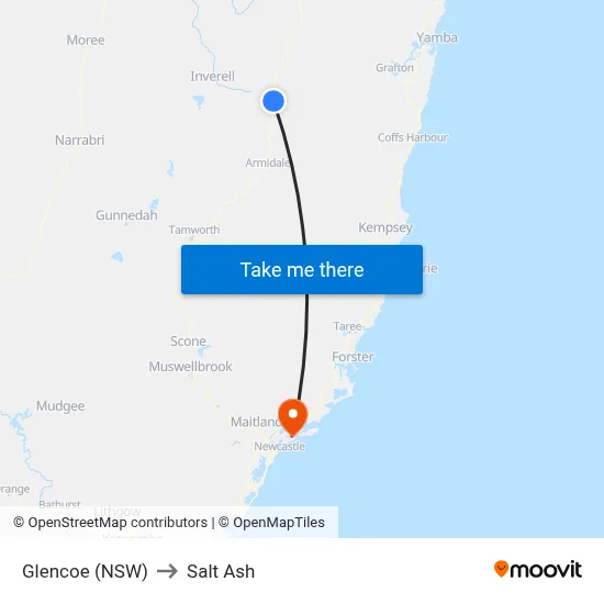 Glencoe (NSW) to Salt Ash map