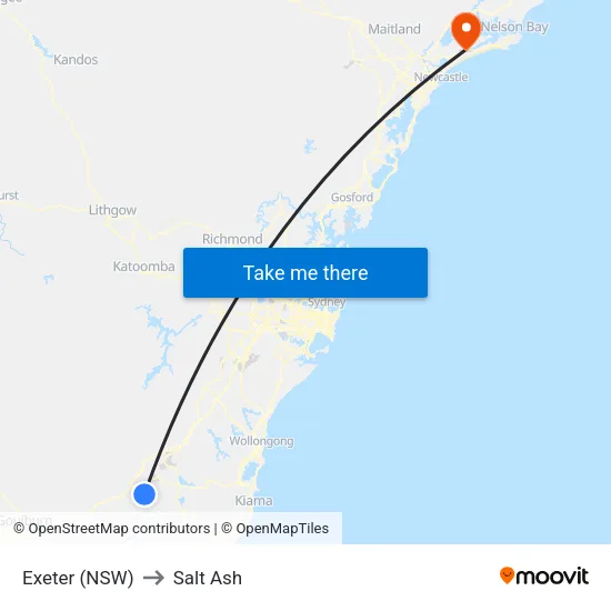 Exeter (NSW) to Salt Ash map