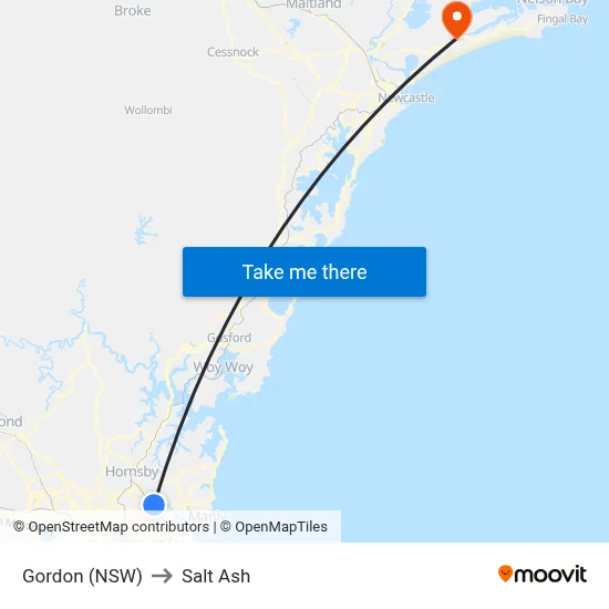 Gordon (NSW) to Salt Ash map