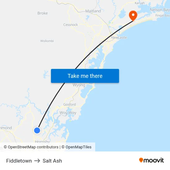 Fiddletown to Salt Ash map