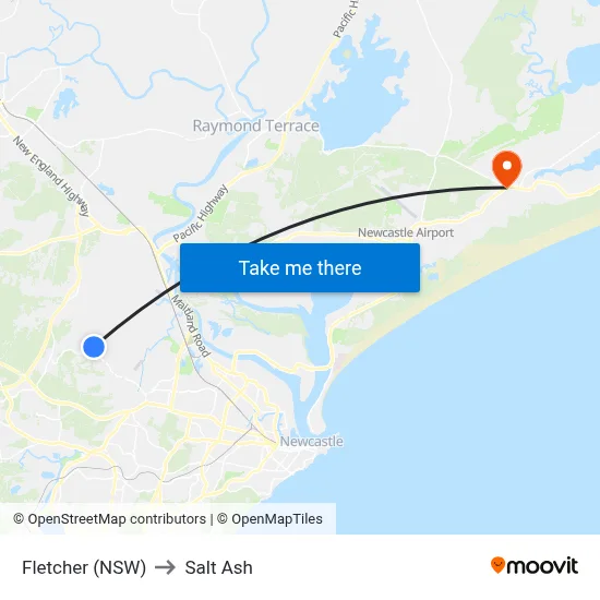 Fletcher (NSW) to Salt Ash map