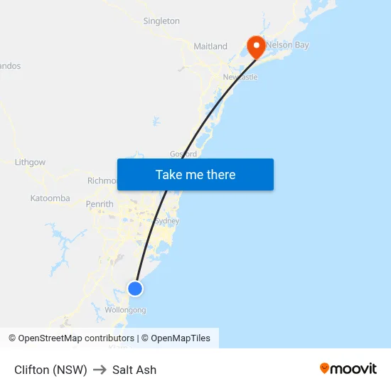 Clifton (NSW) to Salt Ash map