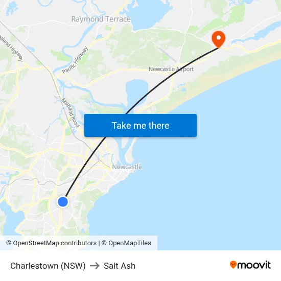 Charlestown (NSW) to Salt Ash map