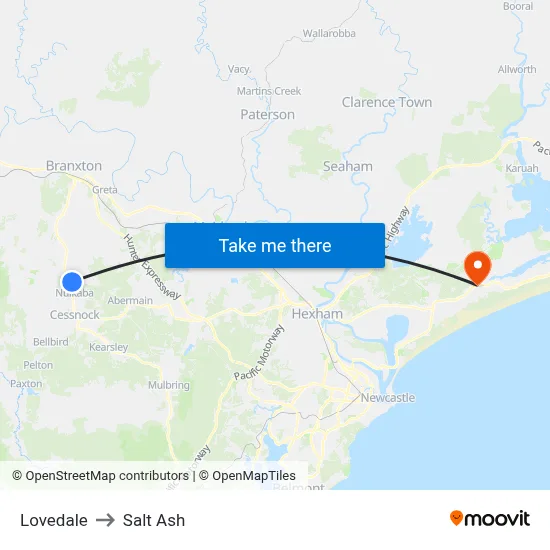 Lovedale to Salt Ash map